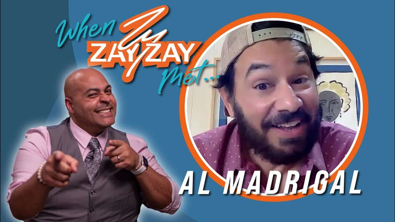 Promotional image featuring two men, one wearing a vest and pointing, labeled "when zayzay met Al Madrigal Uncensored: Lopez vs. Lopez Secrets", and the other, named