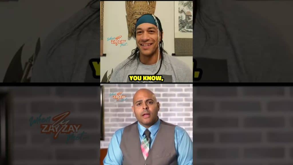 A split-screen image shows two men in separate frames. The top frame displays a smiling man with long hair wearing a beanie and a gray sweatshirt, against the backdrop of "Backstage Secrets with