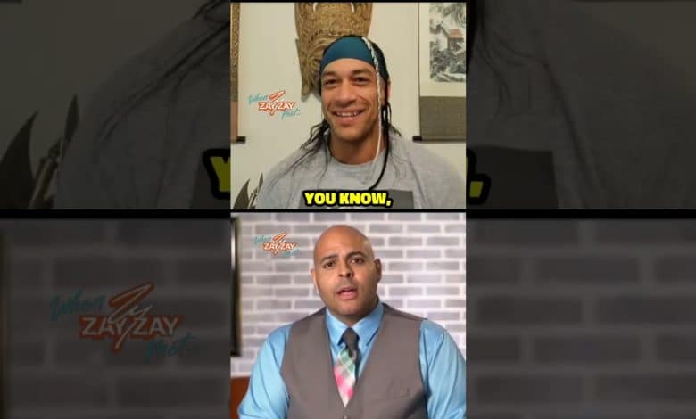 A split-screen image shows two men in separate frames. The top frame displays a smiling man with long hair wearing a beanie and a gray sweatshirt, against the backdrop of "Backstage Secrets with