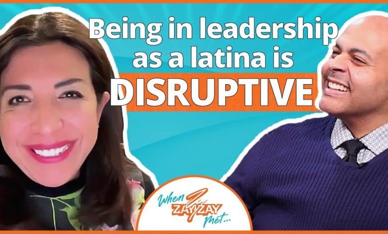 Image featuring two smiling individuals, a Latina woman on the left and a bald man on the right, with a caption that reads "Empowering Latino voices: Diana Luna's impact on Latino representation" against