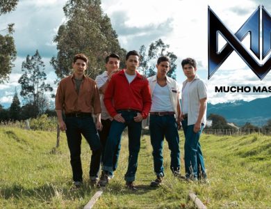 Five young men stand confidently in a grassy field with scattered trees under a partly cloudy sky. They are dressed in casual, stylish attire. The logo "HarbourView Funds Mucho Mas" is