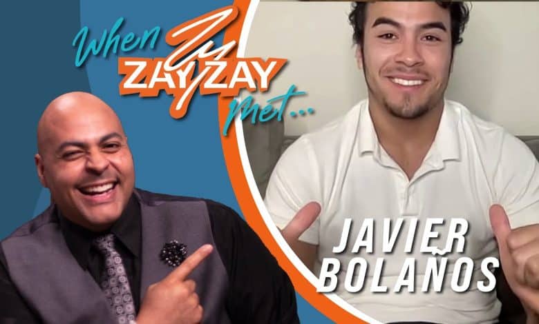 Promotional graphic titled "Unveiling the Talent: Javier Bolanos on Casa Grande" featuring two men in split screen. On the left, a bald man in a suit smiles and gestures with a