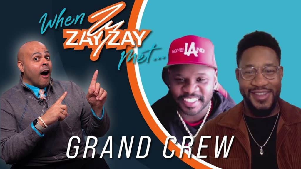 Promotional image for "When Zay Zay Met..." featuring two smiling men in a split-screen format. Left: a bald man with a goatee pointing. Right: two black men in casual