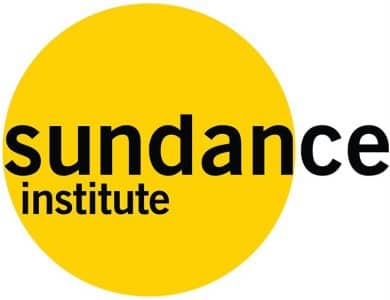 Logo of the sundance institute featuring the word "sundance" in black lowercase letters on a yellow circle, with "institute" in smaller lowercase letters underneath.