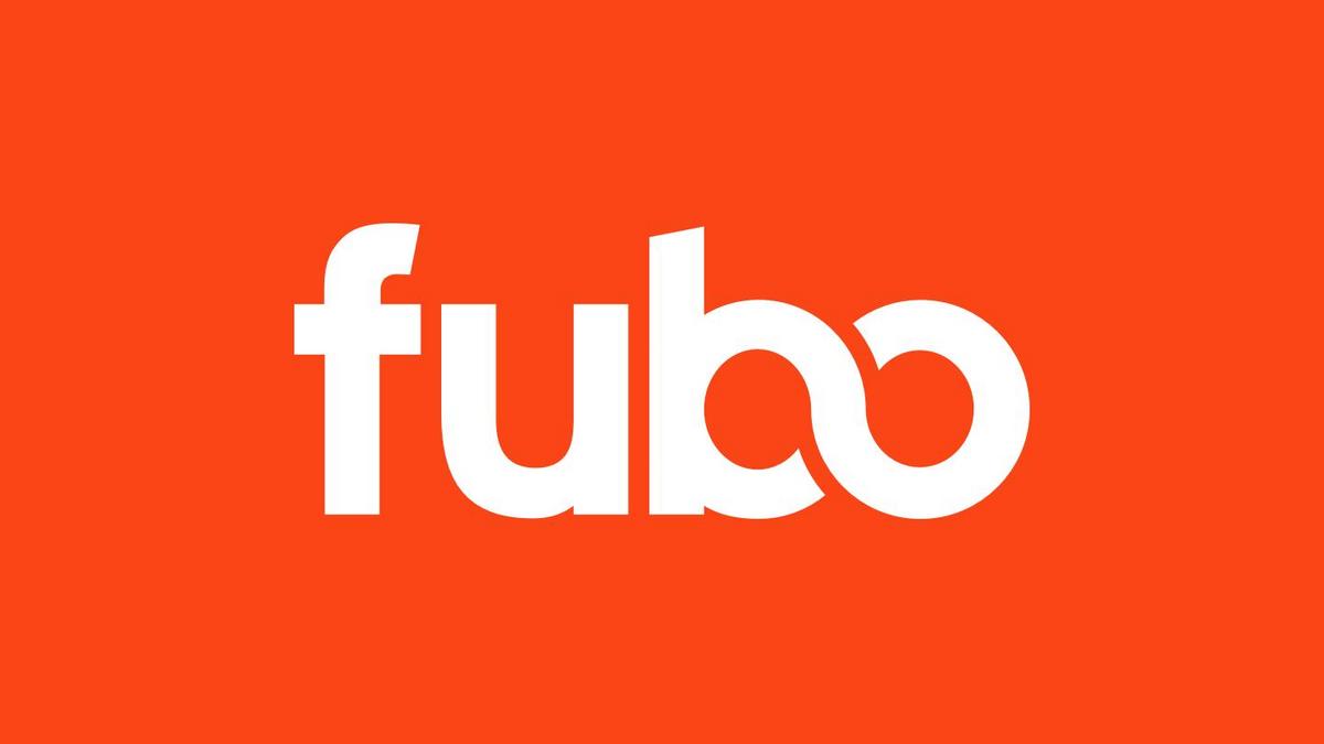 The image features the logo of fubotv on a bright orange background. the logo consists of the lowercase white text "fubo" in a bold, sans-serif font.